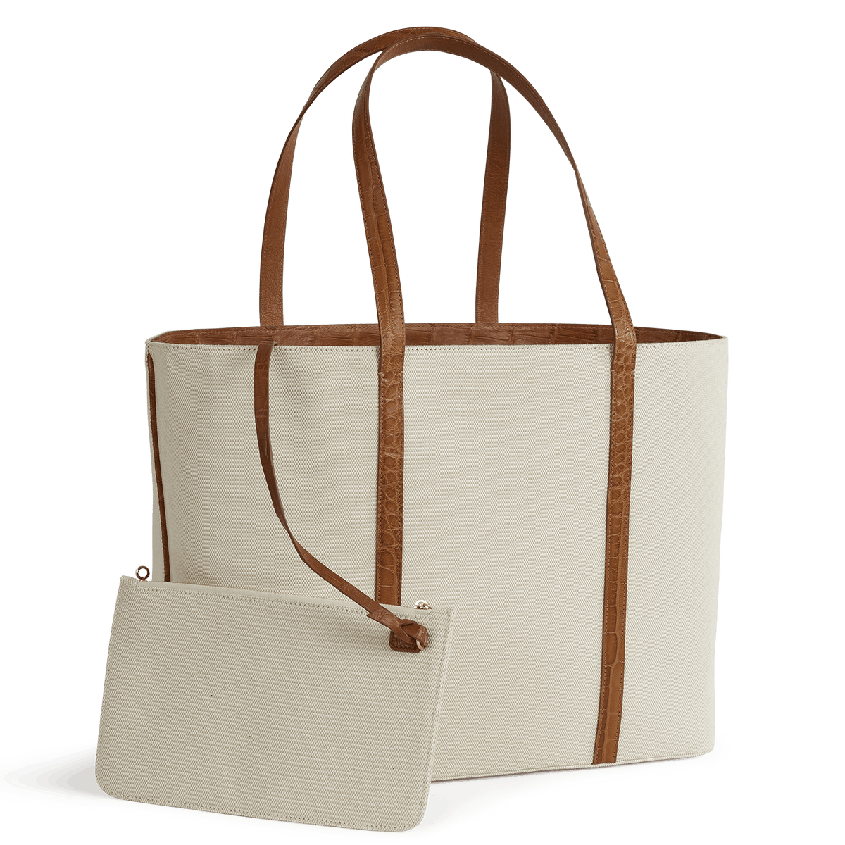 XL Tote – Canvas & Cognac Crocodile
