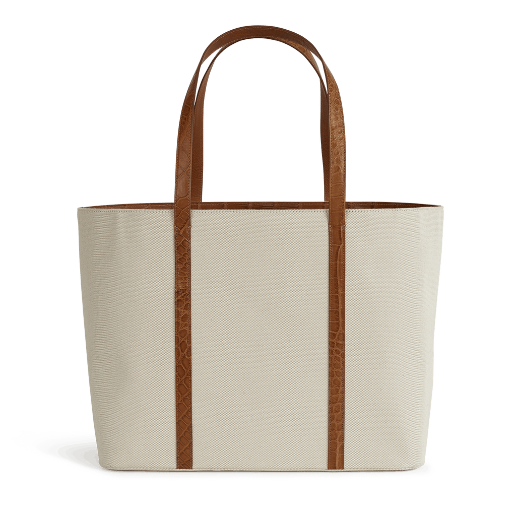XL Tote – Canvas & Cognac Crocodile