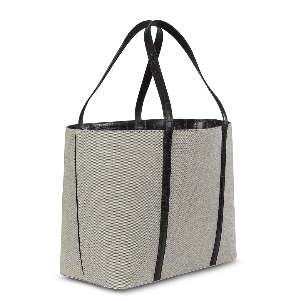 XL Tote – Canvas & Black Crocodile