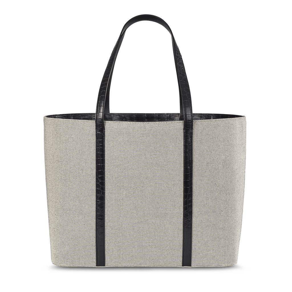 XL Tote – Canvas & Black Crocodile