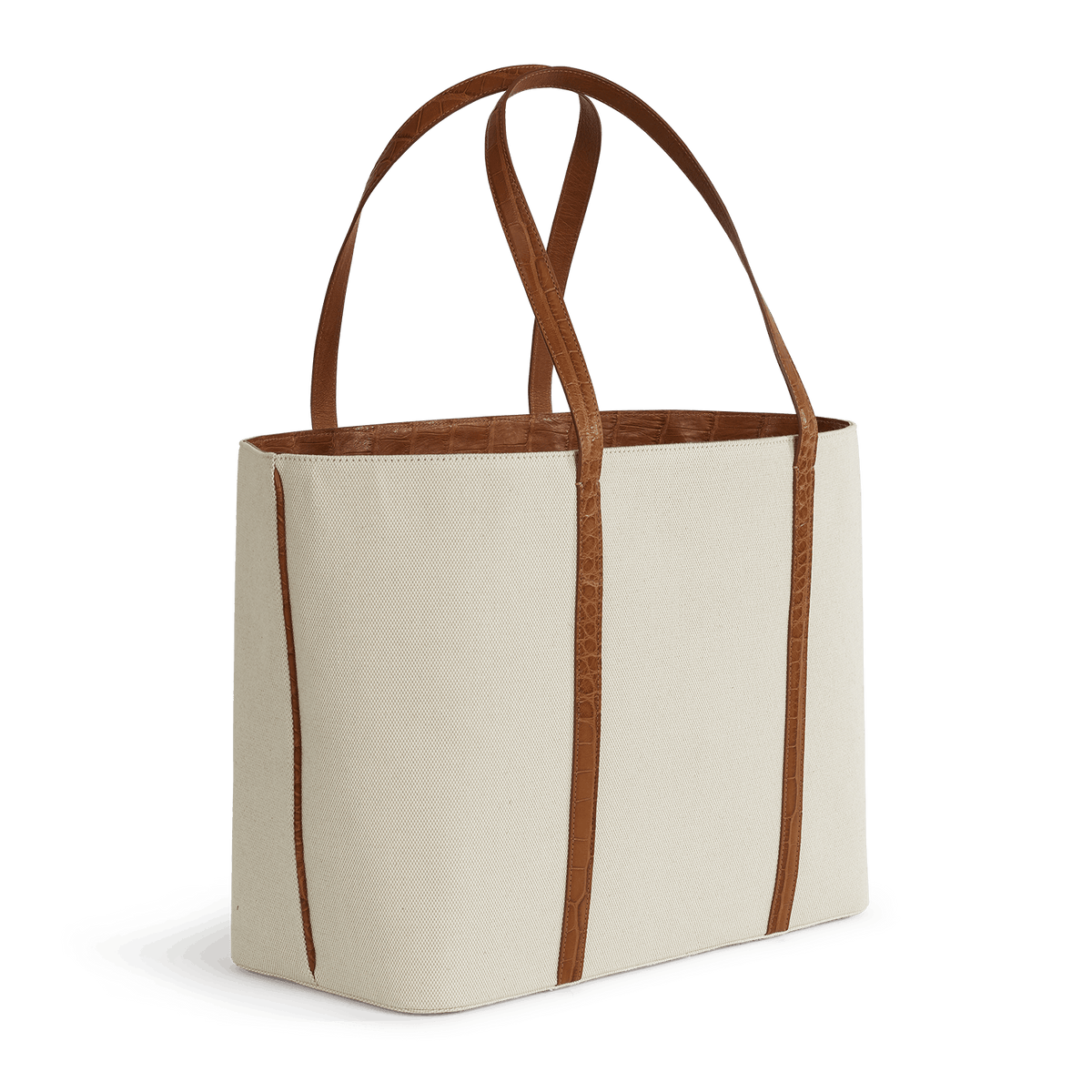 XL Tote – Canvas & Cognac Crocodile